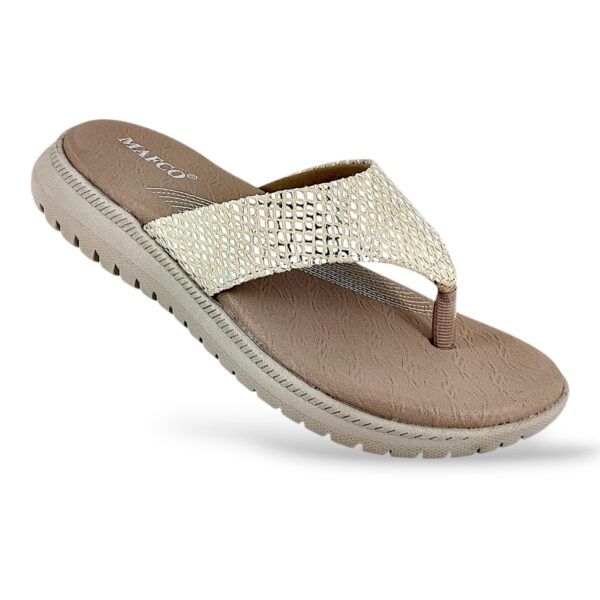 Women's flat sandals wholesale with a textured thong strap and comfortable contoured footbed.