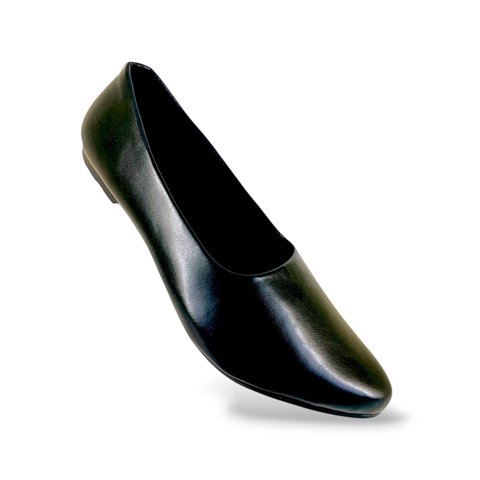 M-1011-BLACK-6X12-6-1 Women's belly shoes wholesale featuring a classic slip-on design with a smooth textured upper and a comfortable flat sole.