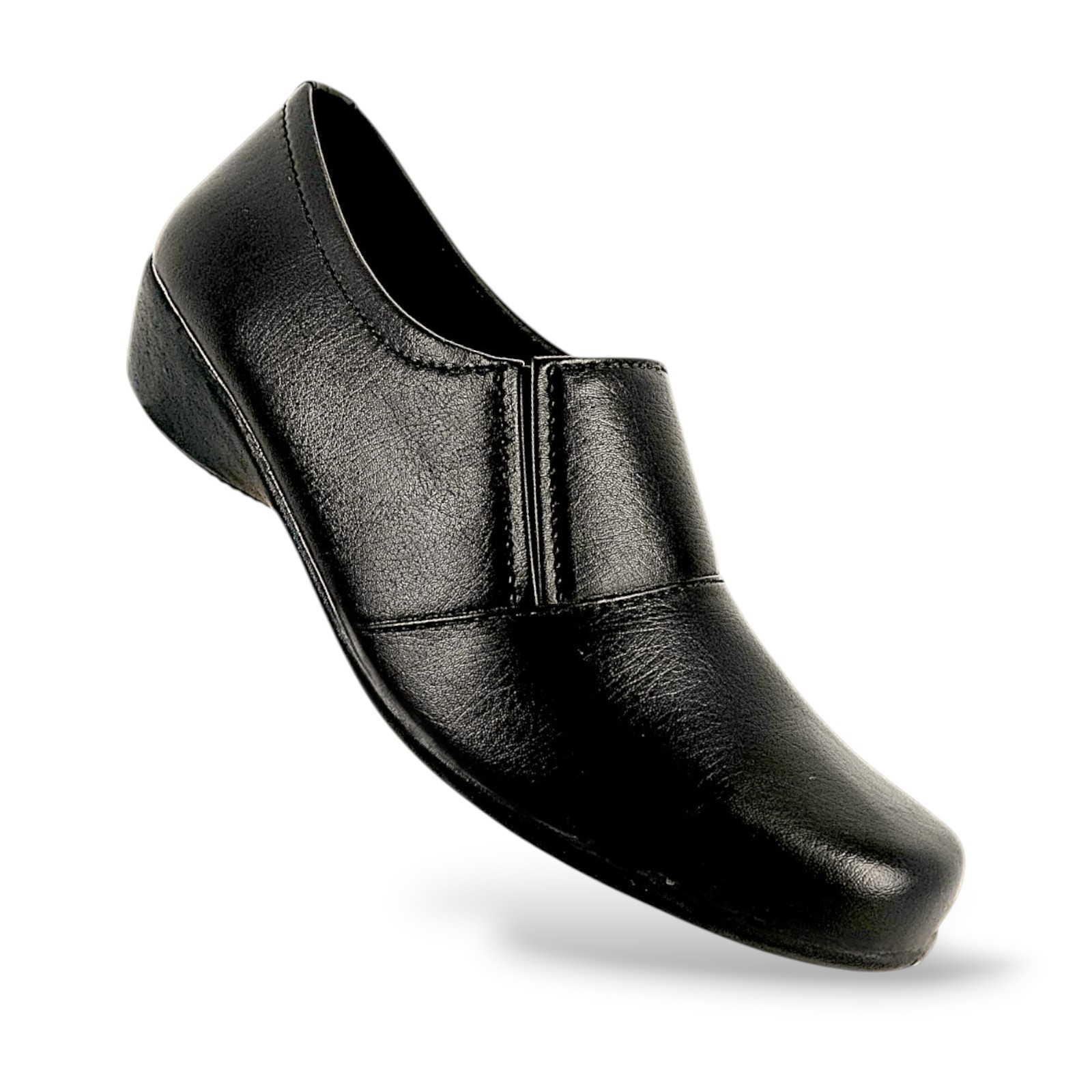 M-721-BLACK-6X12-6-1 Men's formal shoes wholesale featuring a sleek slip-on design with a textured upper and low heel.