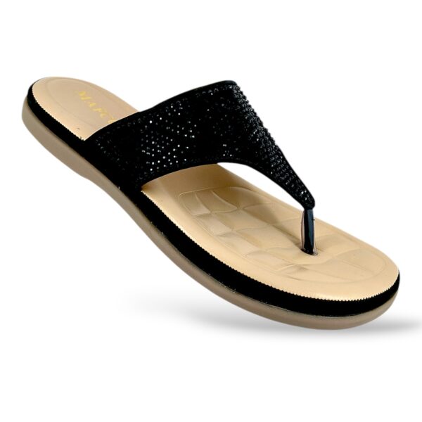 Women's flat sandals wholesale featuring an embellished upper strap and T-strap design.