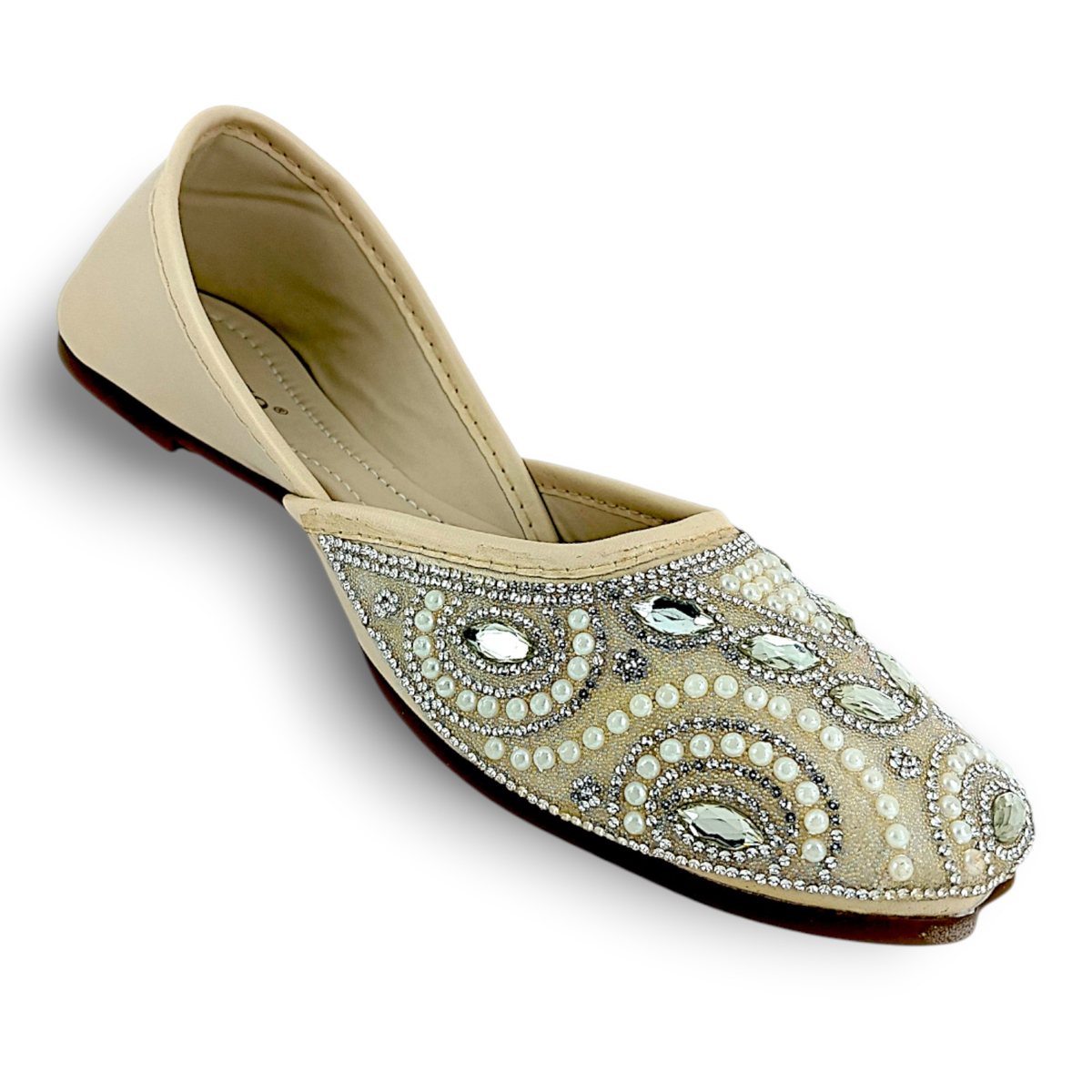 Ivory cream pearl and crystal embellished handmade jutti